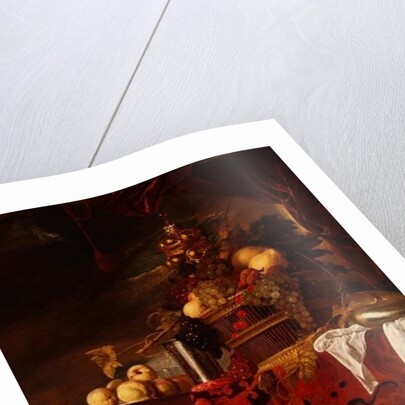 A Basket of Mixed Fruit with Gilt Cup, Silver Chalice, Nautilus, Glass and Peaches on a Plate by Jan Davidsz de Heem