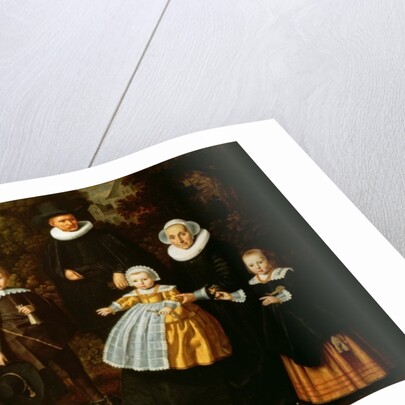 Group portrait of three generations of a family in the grounds of a country house by Dirck Santvoort