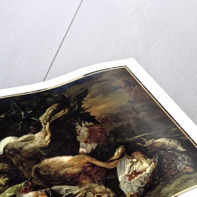 Still Life with a Hare, Song Birds and a Bird Net with a Spaniel Beyond by Jan Fyt