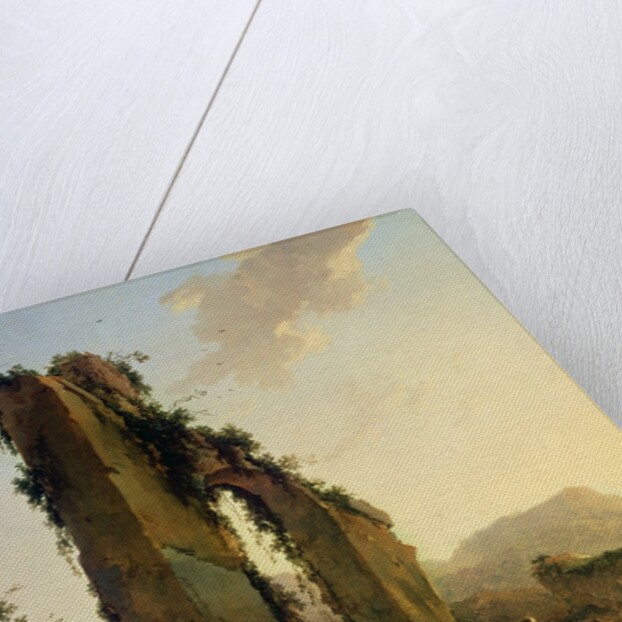 Peasants with Four Oxen and a Goat at a Ford by a Ruined Aqueduct, c.1655-60 by Nicolaes Pietersz. Berchem