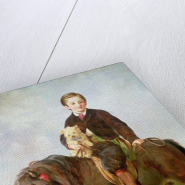 John Samuel Bradford as a boy seated on a shetland pony with a pug dog, 19th century by Gourlay Steel