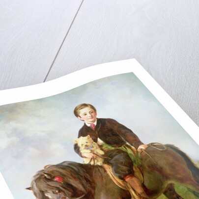 John Samuel Bradford as a boy seated on a shetland pony with a pug dog, 19th century by Gourlay Steel