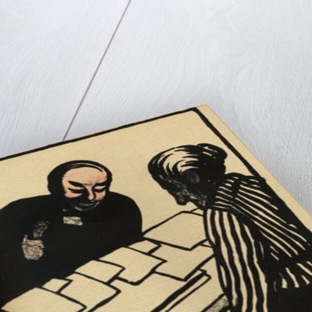 A woman and child hand over their savings to the priest by Felix Edouard Vallotton