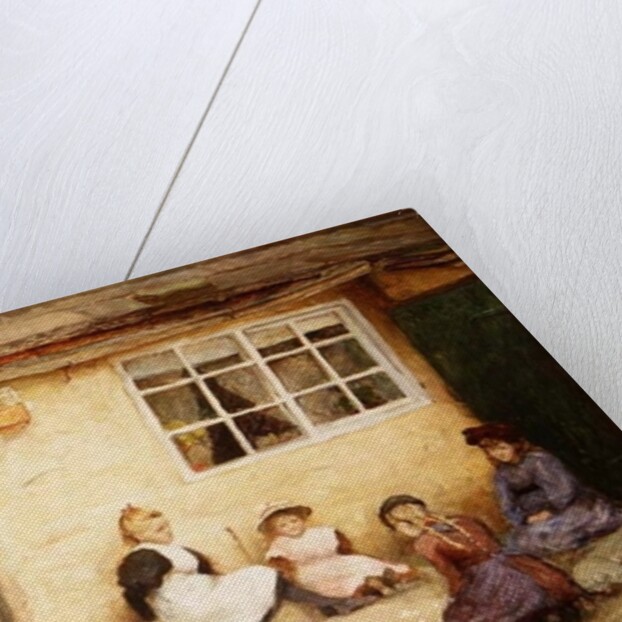 Children playing Dice by a Cottage by English School