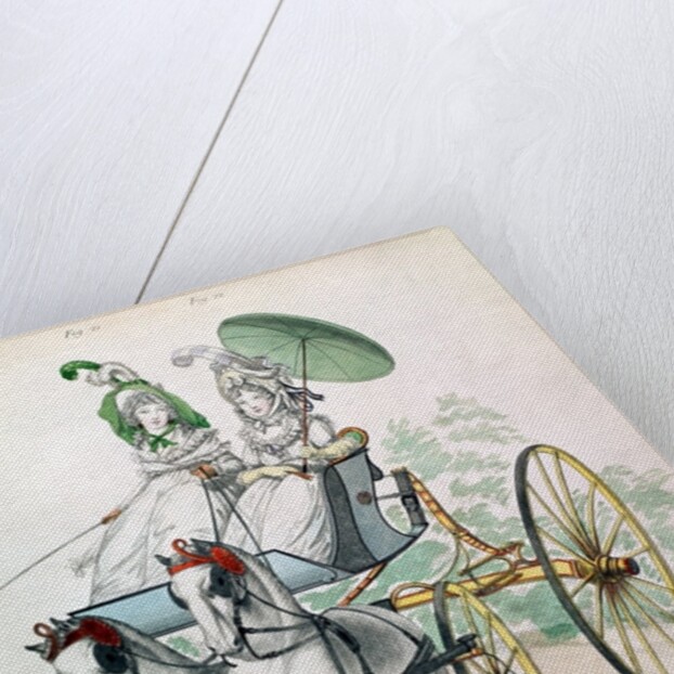 Two young ladies in calico gowns, taking an airing in a phaeton by Humphry Repton