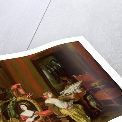 Interior with a Lady at a Harpsichord by Francesco (b.1640) Fieravino