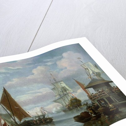 Estuary Scene with Boats and Fisherman by Johannes de Blaauw