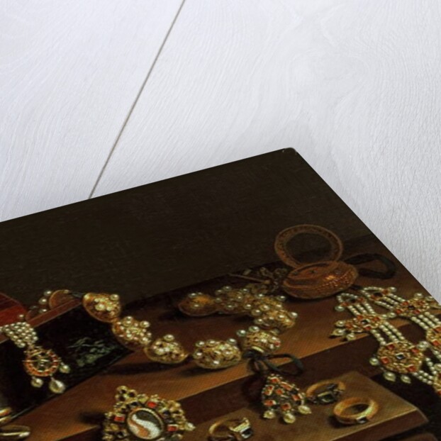 Casket of jewels on a table, principally of German Origin by Pieter Gerritsz. van Roestraten