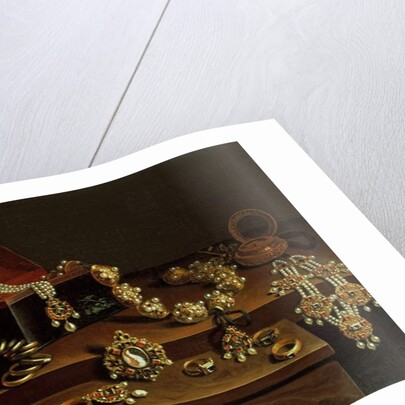 Casket of jewels on a table, principally of German Origin by Pieter Gerritsz. van Roestraten