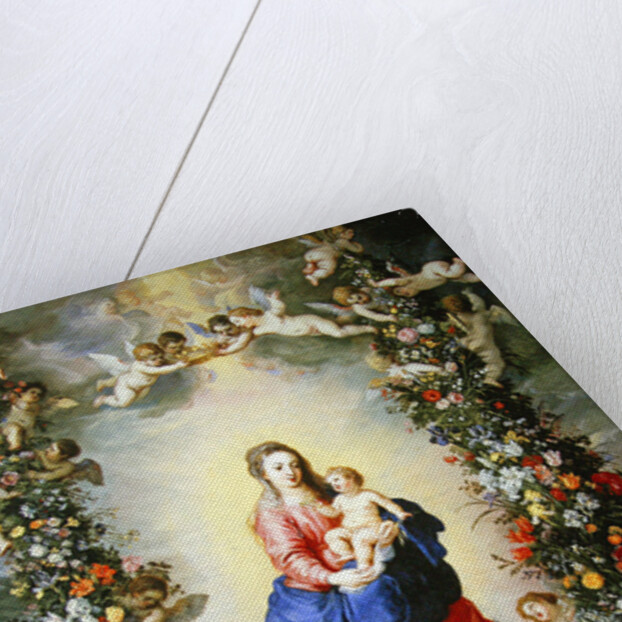 The Virgin and Child encircled by a garland of flowers held aloft by cherubs, c.1624 by Jan & Balen Hendrik van Brueghel