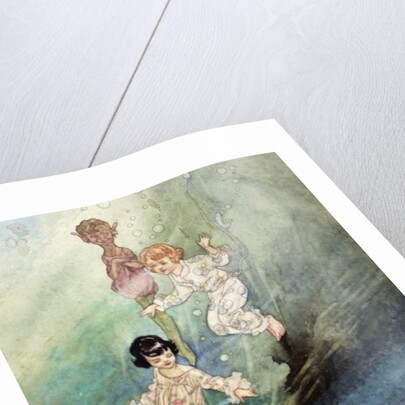 Untitled Watercolour, Children Underwater with an Elf by Charles Robinson