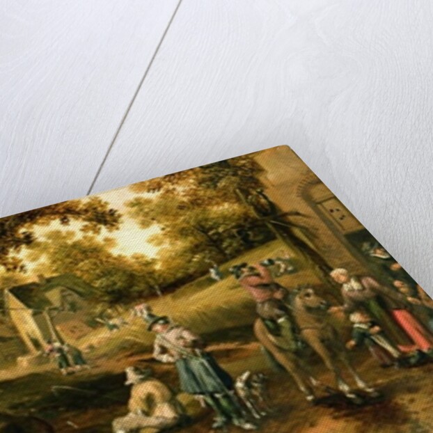 A Village Scene with Peasants on Banks of a Stream by Cornelius Droochsloot