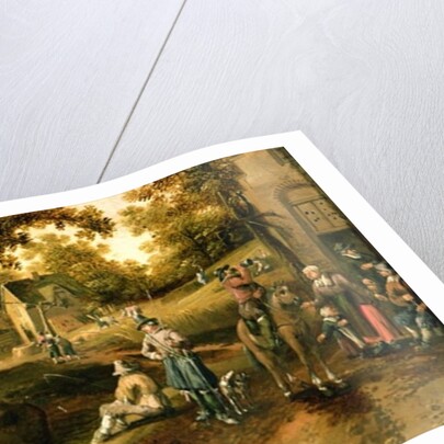 A Village Scene with Peasants on Banks of a Stream by Cornelius Droochsloot