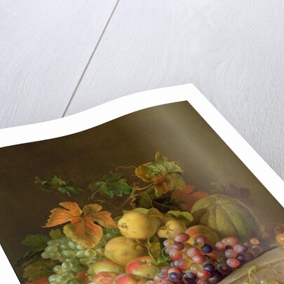 A Still Life of Melons, Grapes and Peaches on a Ledge by Jakob Bogdani or Bogdany