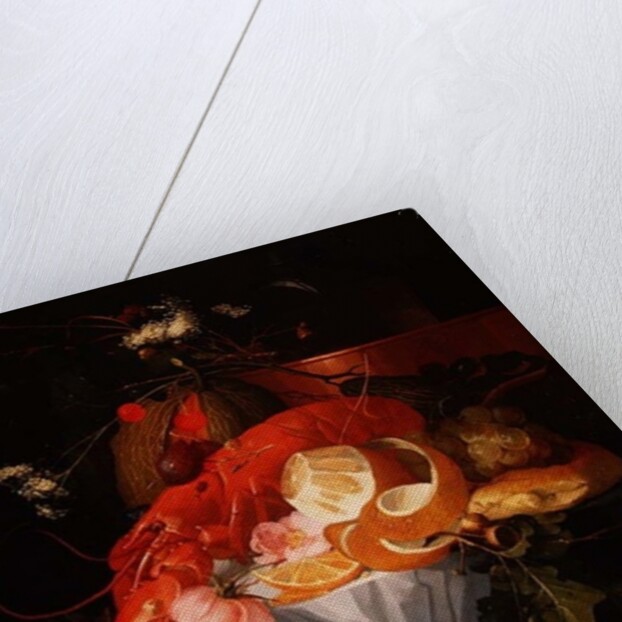 A Still Life with Lobster, Lemon and Grapes by Elias van den Broeck