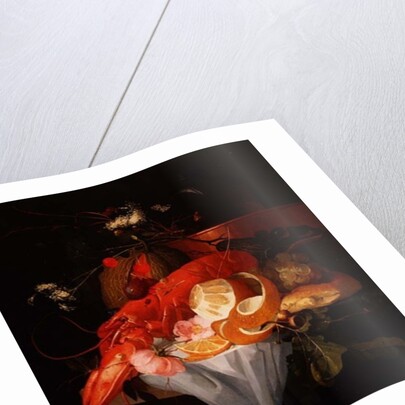 A Still Life with Lobster, Lemon and Grapes by Elias van den Broeck