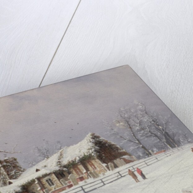 Winter Scene with Figures on a Path near a Church by Nils Hans Christiansen