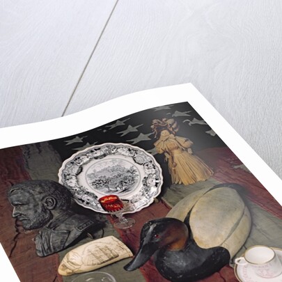 Collection of objects, including a commemorative cup and saucer of the Declaration of Independence, 1776 by American School