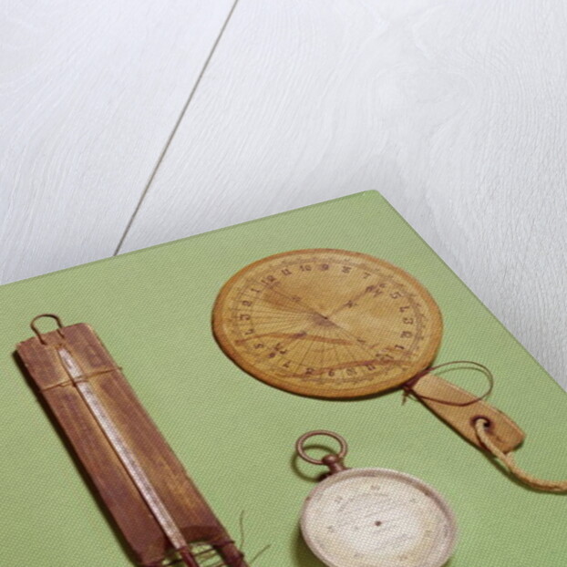 Scott's compass, thermometer, sundial, barometer and altitude scale used on Antarctic expedition, 1910-12 by Anonymous