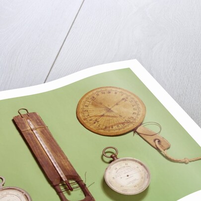 Scott's compass, thermometer, sundial, barometer and altitude scale used on Antarctic expedition, 1910-12 by Anonymous