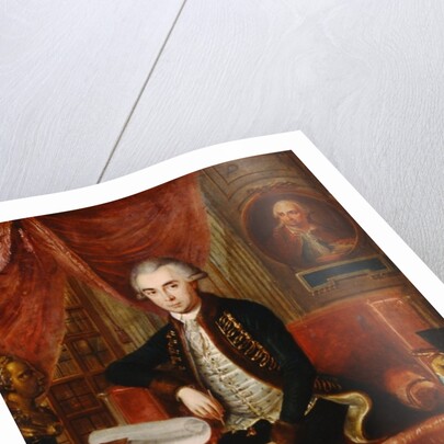 Portrait of Samuel Teleki with an oval portrait of Samuel Bruchental in the background by Janos Marton Stock