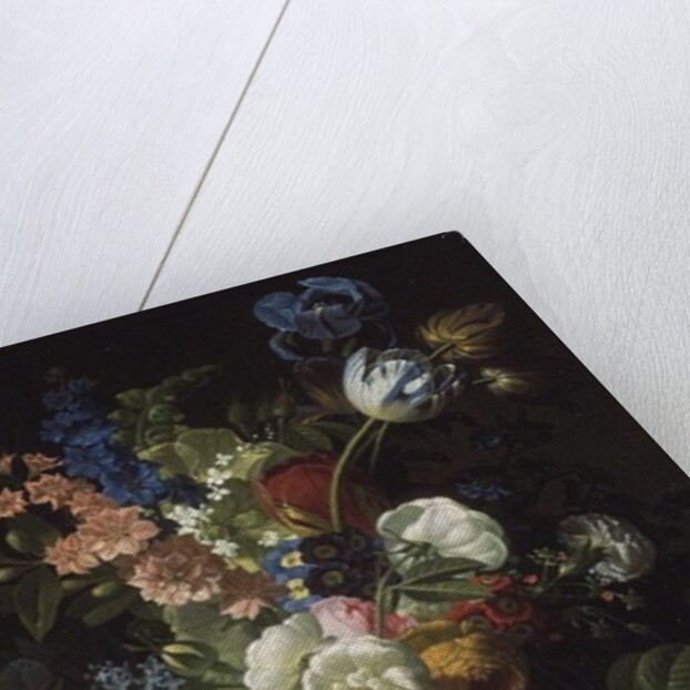 A Still Life of Roses, Tulips, Carnations, Stocks and Other Flowers in a Decorative Urn, Resting on a Stone Ledge by Jean-Louis Prevost