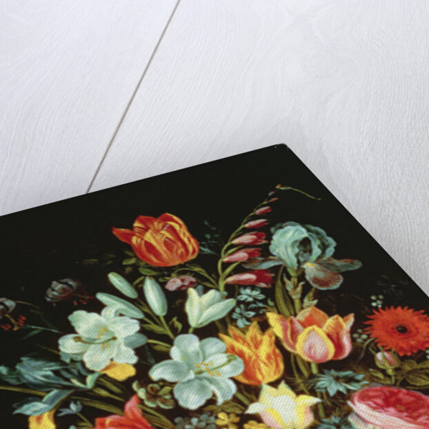 A Still Life of Flowers in a Porcelain Vase Resting on a Ledge by Phillipe de Marlier