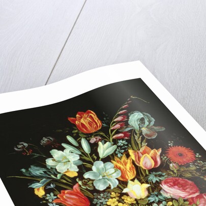 A Still Life of Flowers in a Porcelain Vase Resting on a Ledge by Phillipe de Marlier