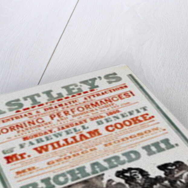 Astley's Circus poster advertising the Farewell Benefit of Mr. William Cooke, January 30th, 1860 by English School