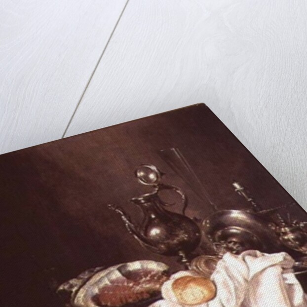 Still Life of Ham and Silver Plate by Willem Claesz. Heda