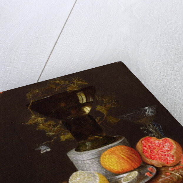 A Still Life with a Glass and Fruit on a Ledge by Wilhelm Ernst Wunder