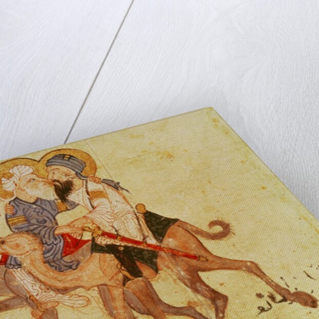 Ms Ar 3929 f.122, Farewells of Abu-Zayd and Al-Harith before the return to Mecca by Persian School