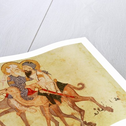 Ms Ar 3929 f.122, Farewells of Abu-Zayd and Al-Harith before the return to Mecca by Persian School