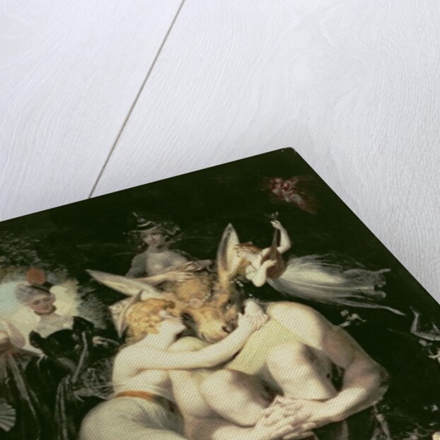 Titania Awakes, Surrounded by Attendant Fairies, clinging rapturously to Bottom, still wearing the Ass's Head, 1793-4 by Henry Fuseli