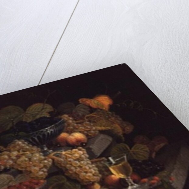 Still Life of Melon, Plums, Grapes, Peaches, Cherries, Strawberries etc on Stone Ledges by Severin Roesen