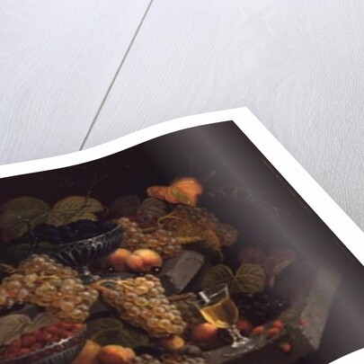 Still Life of Melon, Plums, Grapes, Peaches, Cherries, Strawberries etc on Stone Ledges by Severin Roesen