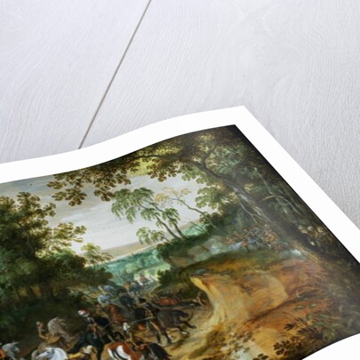 A Cavalry Column Ambushed on a Woodland path by Sebastian Vrancx