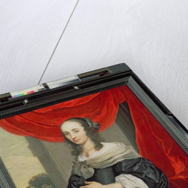 Portrait of a Lady, standing three-quarter length, holding a fan by Jacob or Jacques van Loo