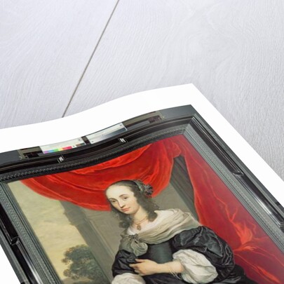 Portrait of a Lady, standing three-quarter length, holding a fan by Jacob or Jacques van Loo