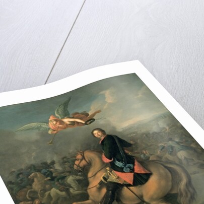 Portrait of Peter the Great against a background of the Battle of Poltava by Gottfried Danhauer