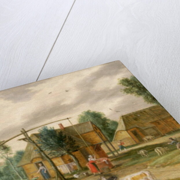 A village landscape with a woman drawing water from a well by Isaak van Oosten