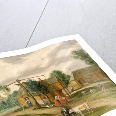 A village landscape with a woman drawing water from a well by Isaak van Oosten