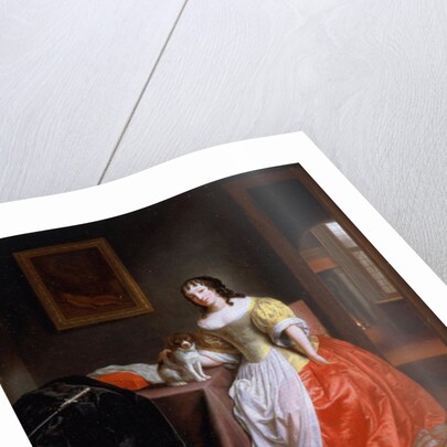 Lady in a yellow and red dress by Samuel van Hoogstraten