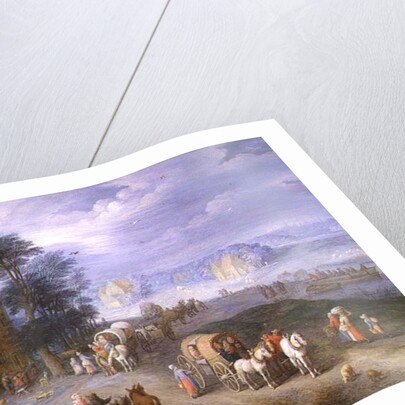 Landscape with peasants, carts and a ferry by Joseph van Bredael