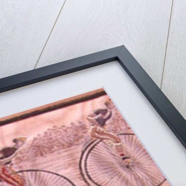 The Last Lap, Penny Farthing Race woven silk Stevengraph, by Thomas Stevens of Coventry, 1872 by Anonymous
