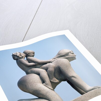 Woman with two children riding on her back by Gustav Vigeland