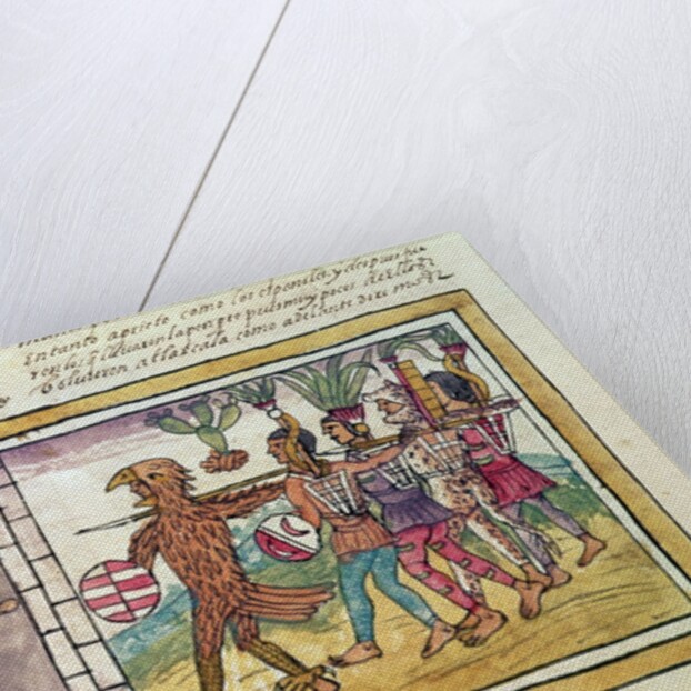 Codex Duran: Pedro de Alvarado companion-at-arms of Hernando Cortes besieged by Aztec warriors by Diego Duran