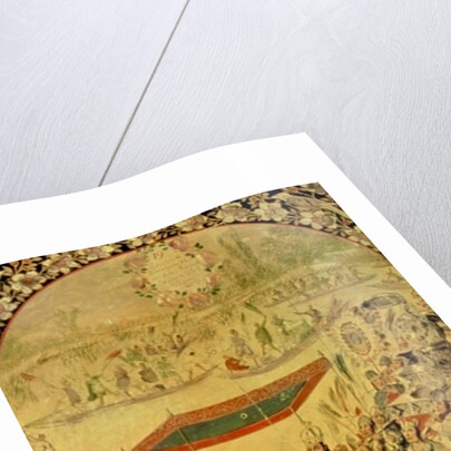 One of a pair of panels depicting the encounter between Hernando Cortes and Montezuma: Montezuma and his followers, 1698 by Miguel and Juan Gonzalez