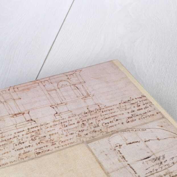 W.23r Architectural sketch with notes by Michelangelo Buonarroti