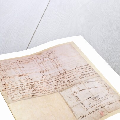 W.23r Architectural sketch with notes by Michelangelo Buonarroti